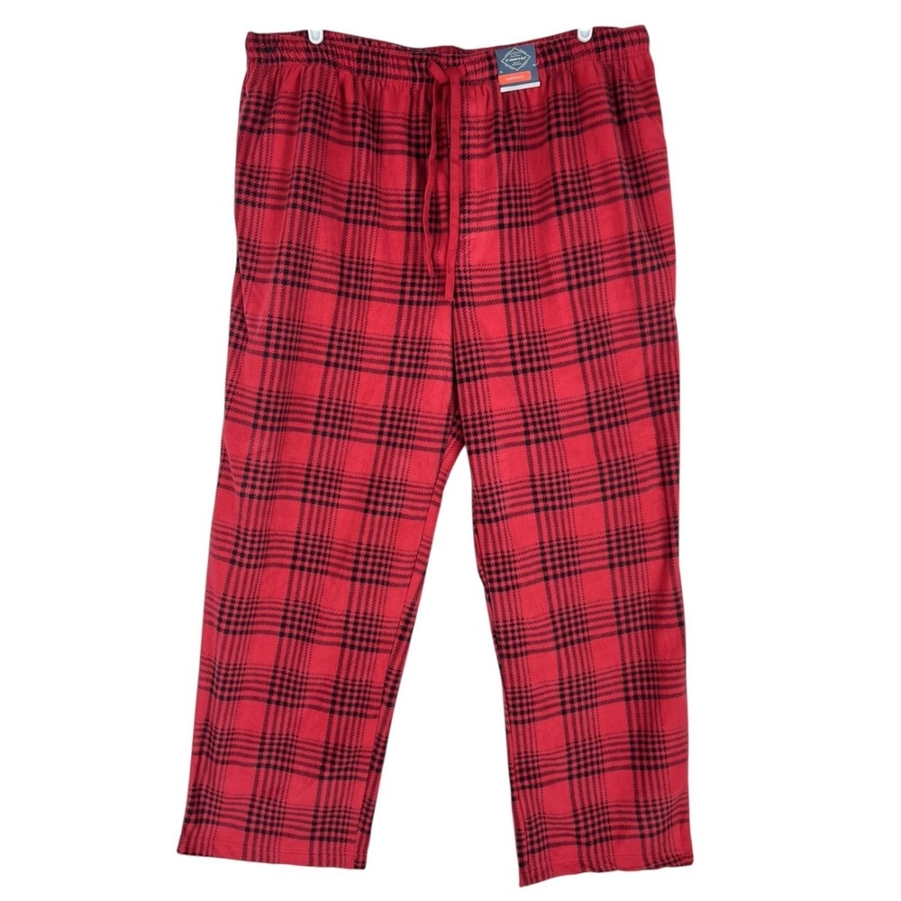 St. Johns Bay Men's Red & Black Plaid Fleece Sleepwear Pants Size XXL NWT